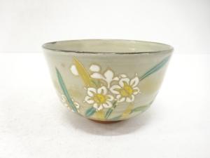 京焼　橋本永豊造　金彩色絵　花　茶碗(保護箱付)